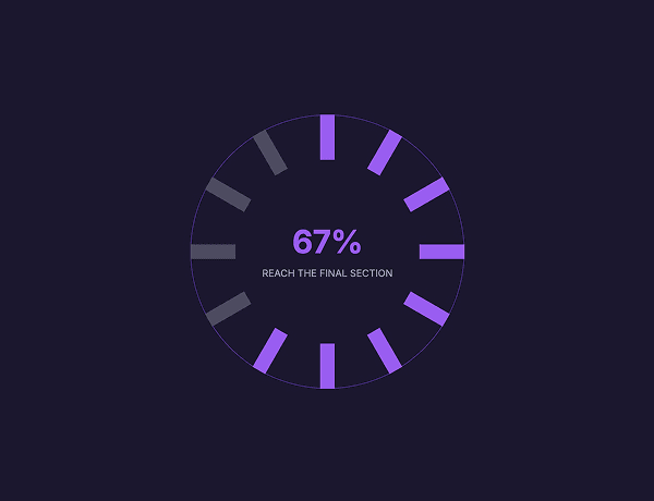 Radial stat dial showing twelve segments with eight filled in to represent sixty-seven percent.