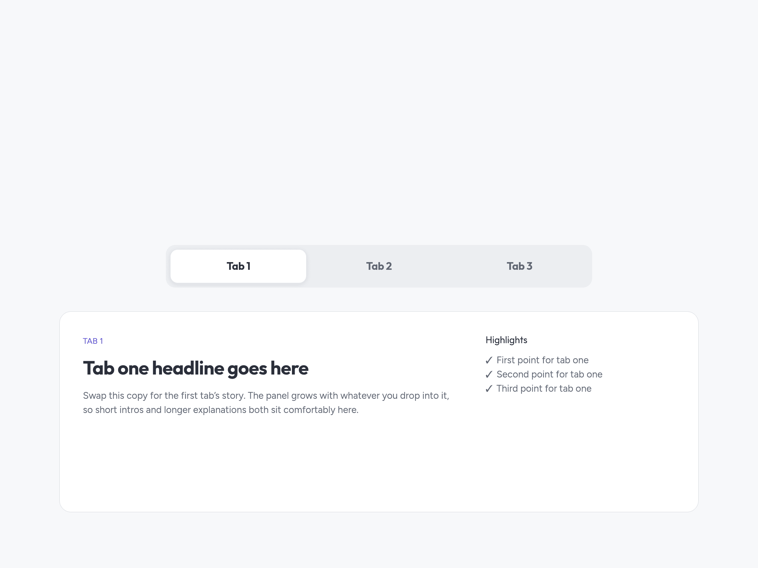 Preview of interactive tabs component showing multiple content panels and navigation triggers.