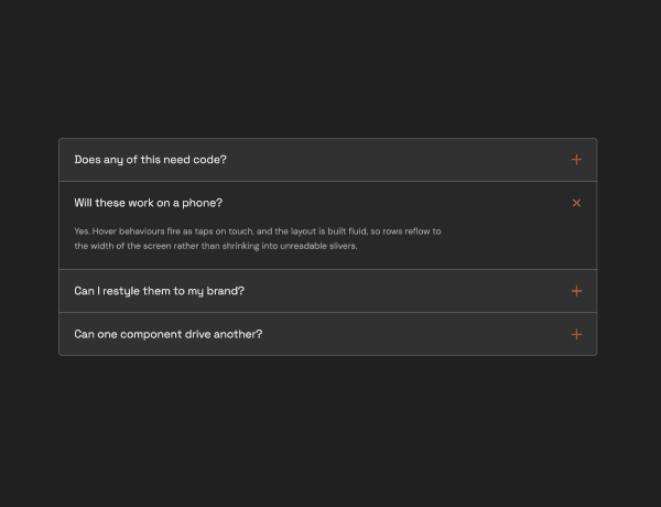 Interactive expanding menu component showing collapsed and revealed navigation links
