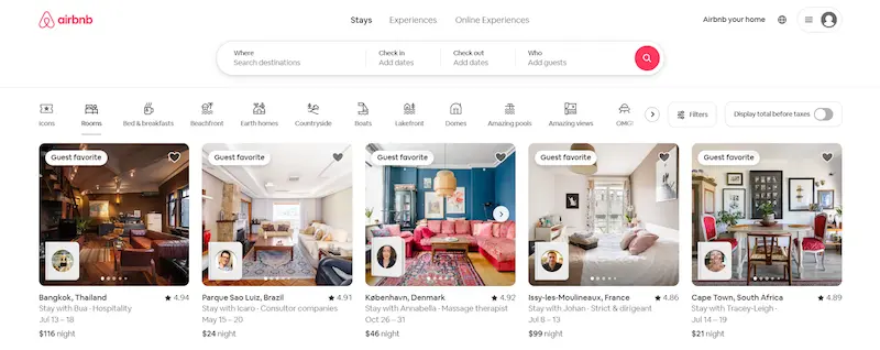 Airbnb page