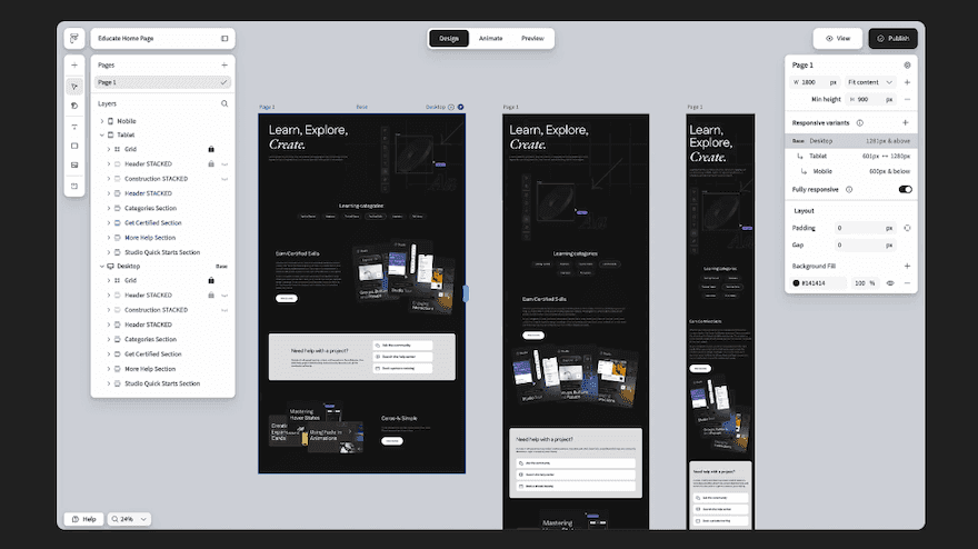 Flex design animation preview
