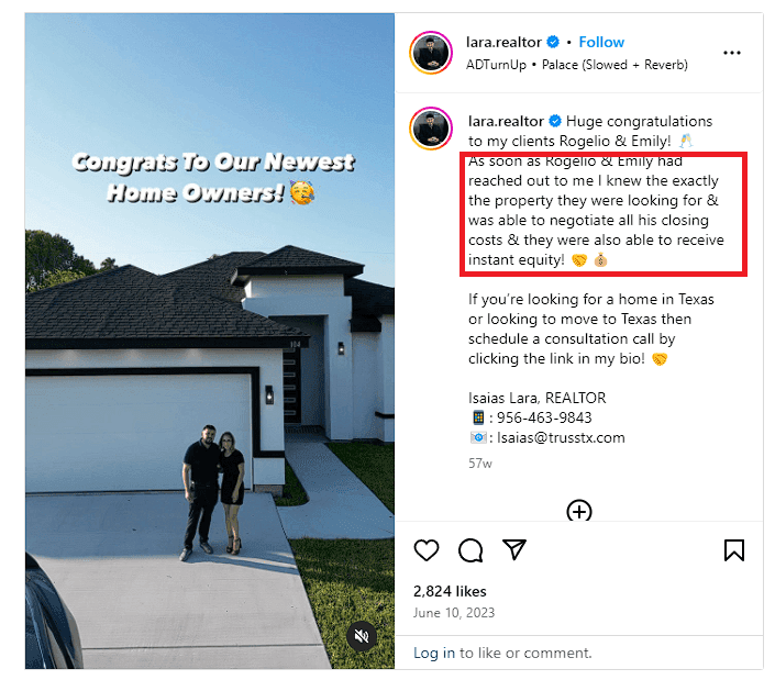 Instagram post by realtor
