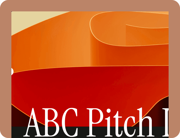 old sales pitch deck template cover slide with orange abstract imagery and serif headline.