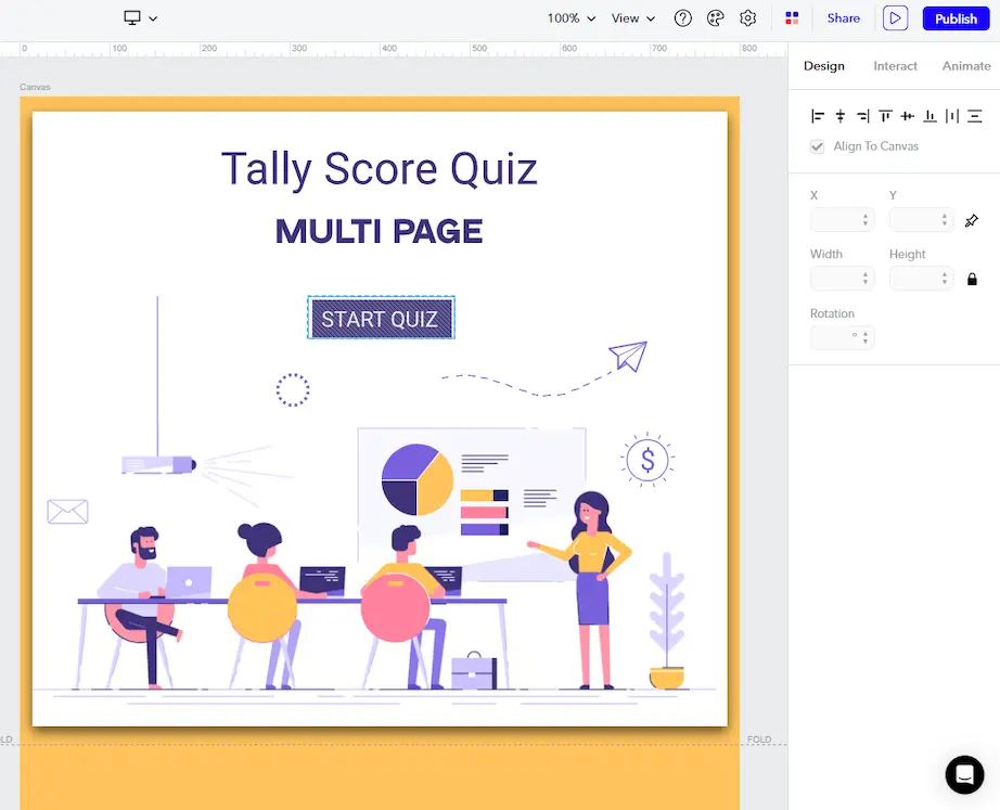 Tally score quiz design view