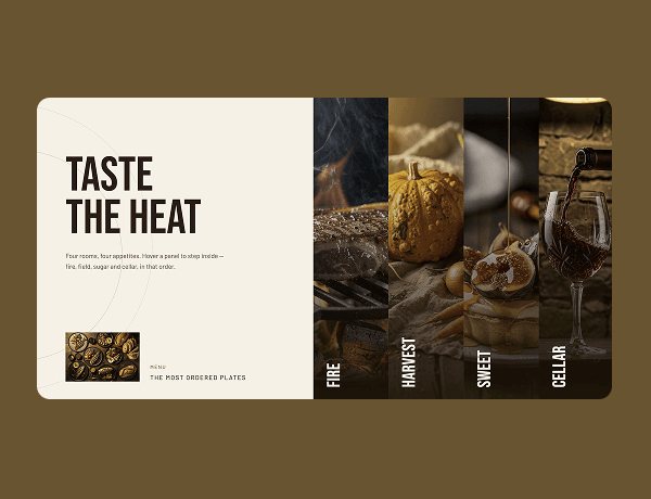Clean modern horizontal layout with expandable accordion sections and bold typography