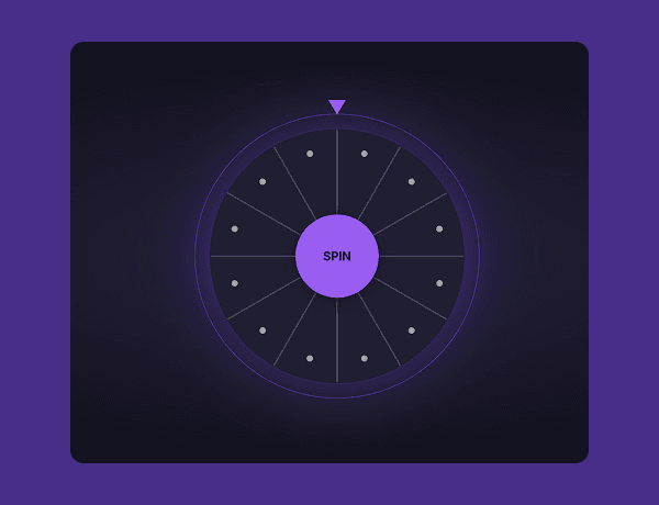 Interactive prize wheel spinning module displaying promotional discounts and rewards