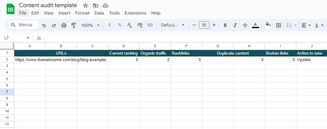 Content audit template