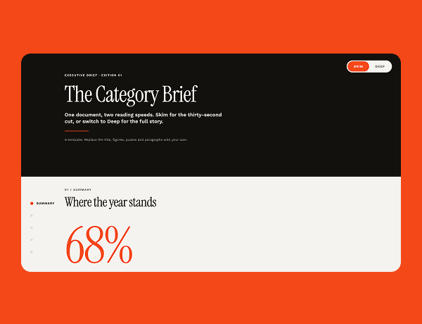 Preview of two-speed executive brief template titled Skim Deep