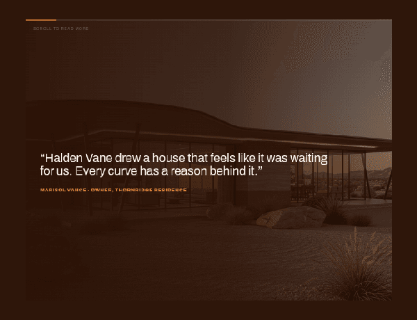 Preview of a scroll-driven carousel component displaying client testimonials and architecture imagery