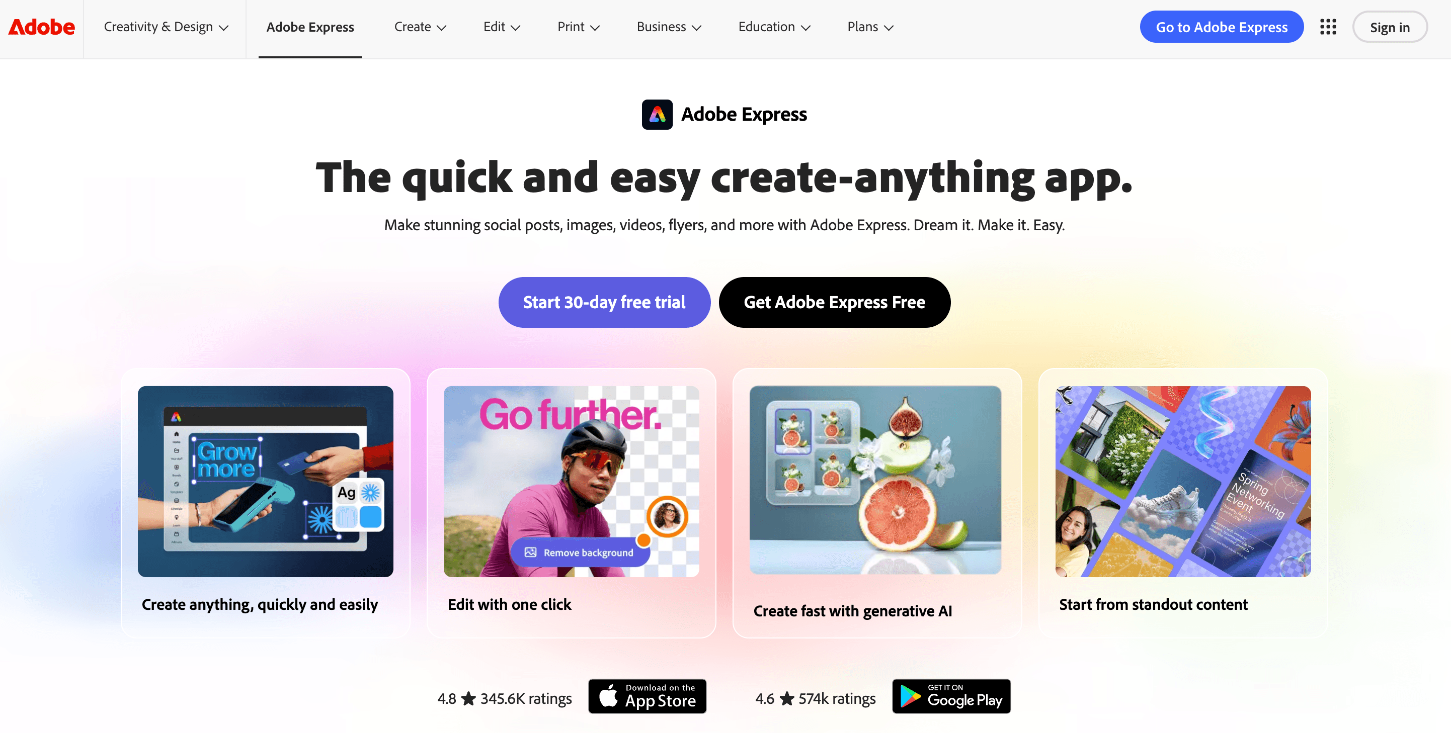 Homepage hero for Adobe Express