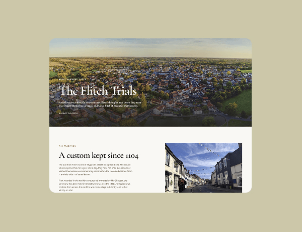 Travel landing page with language selector dropdown displaying flags and options for selecting region and language.