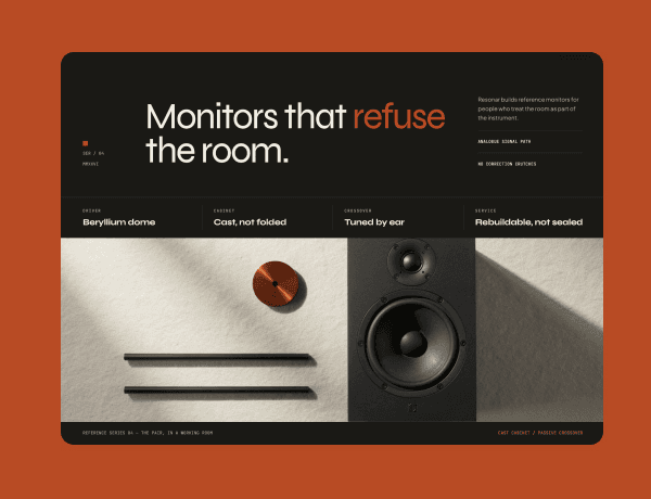 Preview of the Audiophile long scroll page template featuring sleek audio product designs.