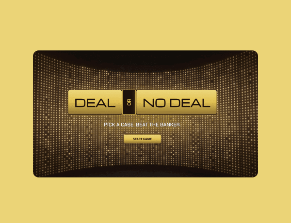 Deal or No Deal interactive game template preview showing briefcase selection screen.