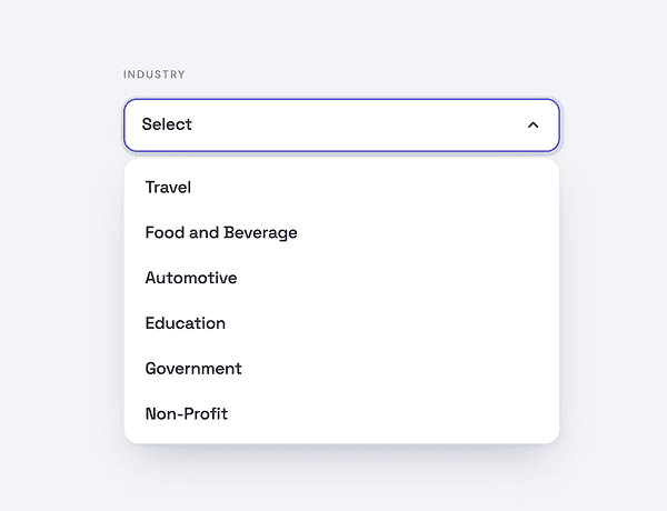 Interactive dropdown menu component featuring clean typography and responsive layout choices