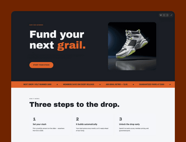 Shoe 3000 Drop Fund template homepage preview