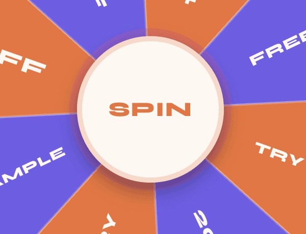 Interactive spin to win prize wheel component with vibrant yellow segment and CTAs