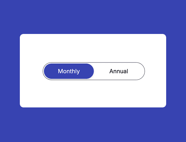 Interactive monthly and annual pricing switch toggle component with plan details