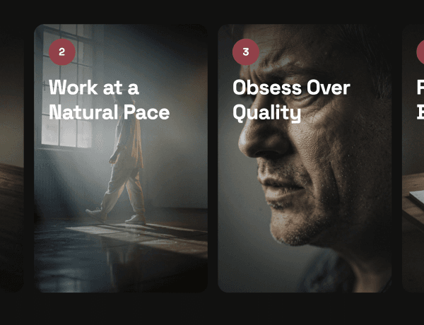 Numbered list displaying core company principles with descriptive text blocks