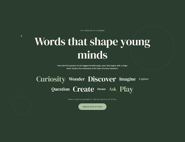An interactive word cloud featuring bold white text against a dark background