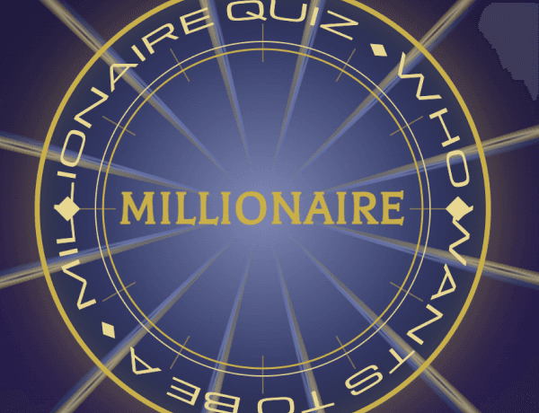 Interactive Who Wants to Be a Millionaire game template preview with trivia question interface.