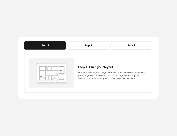 Interactive tab module showcasing multiple content sections with clickable tabs and images.