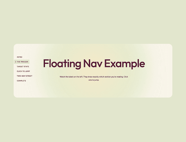 Text-based navigation menu component highlighted on scroll view