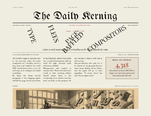 Vintage newspaper template layout showcasing interactive text animations and typography effects.