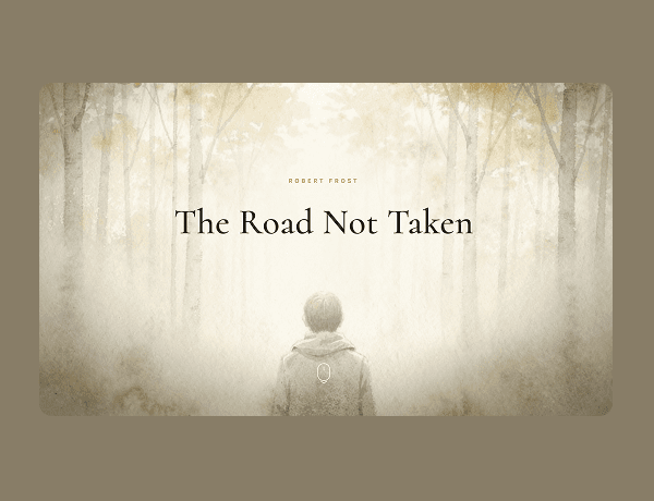 Preview of The Road Not Taken interactive poetry story template featuring bold typographic layouts.