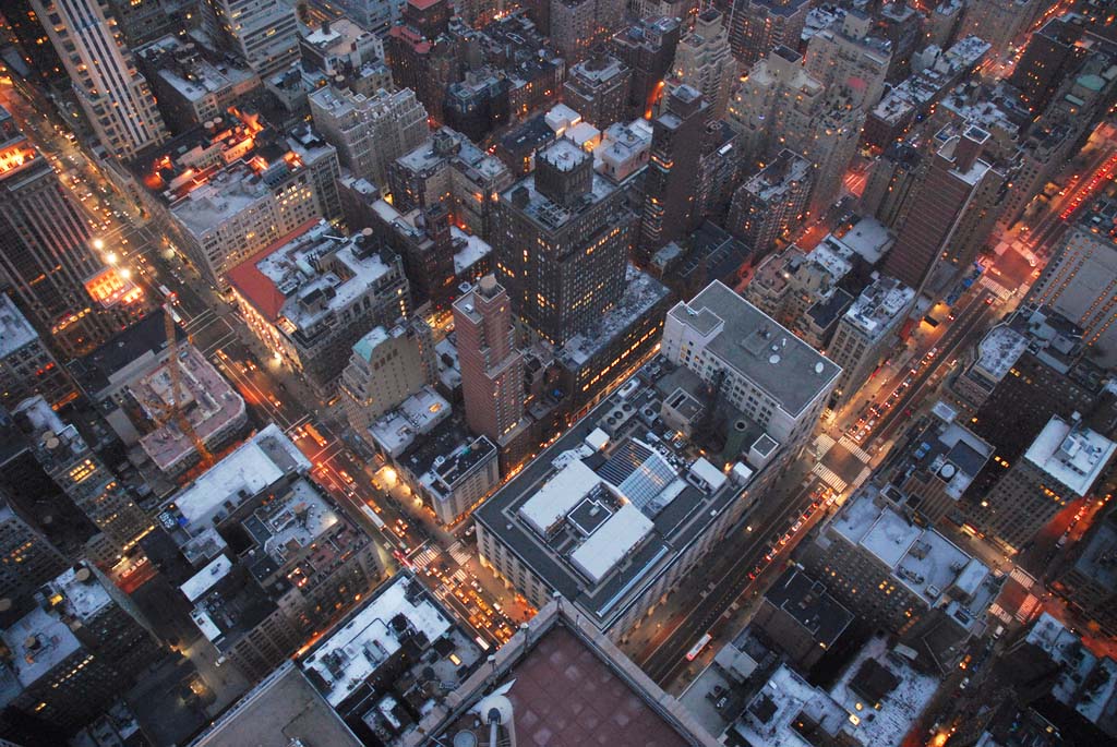 aerial shot from empire state building of new york city streets